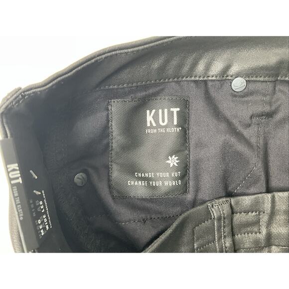 Women's 12 KUT From The Kloth Meg Ab Fab High Rise Wide Leg Black Coated Pants - Picture 9 of 15